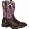 Durango LIL' Big Kid Western Boot, DARK BROWN/PURPLE, M, Size 6 BT386